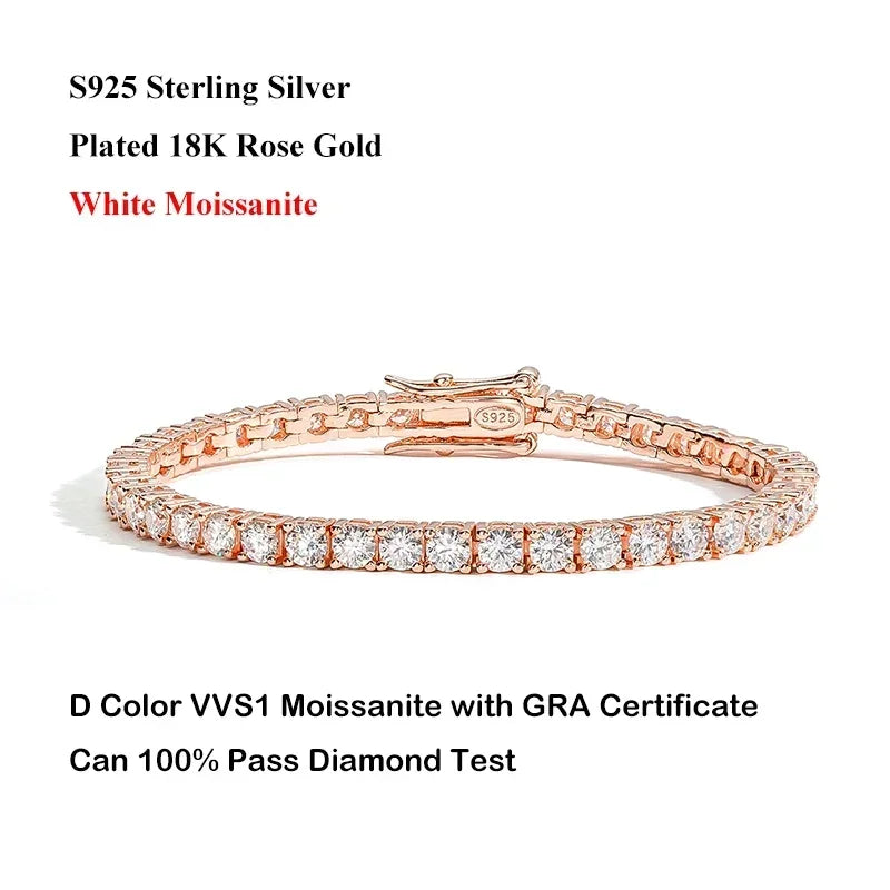 D Color VVS1 Full Moissanite Tennis Bracelet — 925 Sterling Silver, 18K Gold Plated