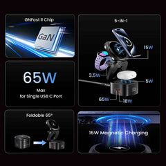 65W GaN USB-C 5-in-1 Foldable Magnetic Wireless Charging Station | MacBook iPhone Apple Watch AirPods
