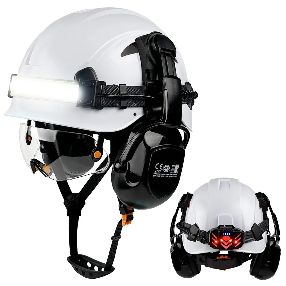 Construction safety helmet with LED light strip, goggles and earmuffs – image 15