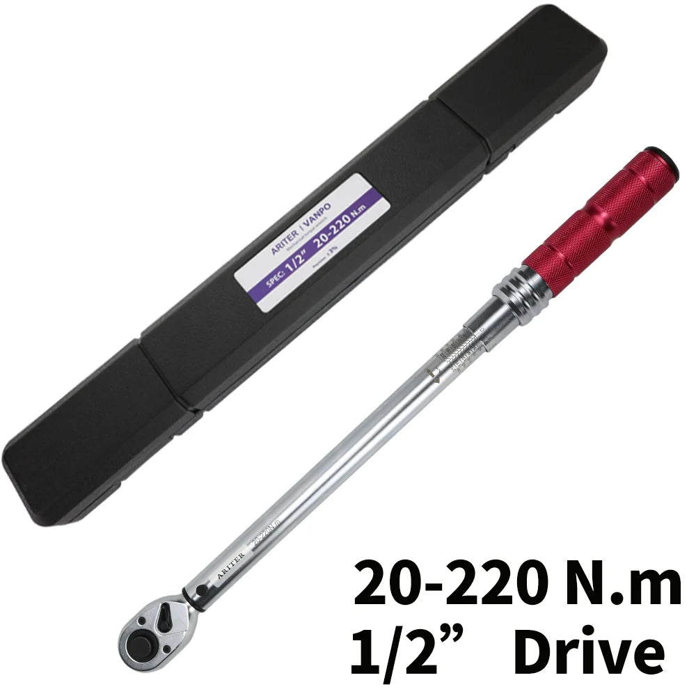 1/2" Drive Torque Wrench Set – 20–220Nm with Sockets & Extension Bars