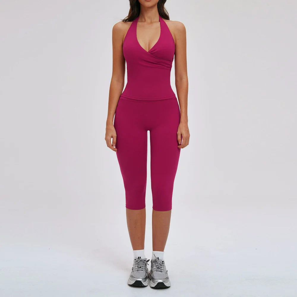 Women's 2-Piece Deep V Yoga Set | High Waist Flared Pants & Sports Bra Gym Fitness Tracksuit
