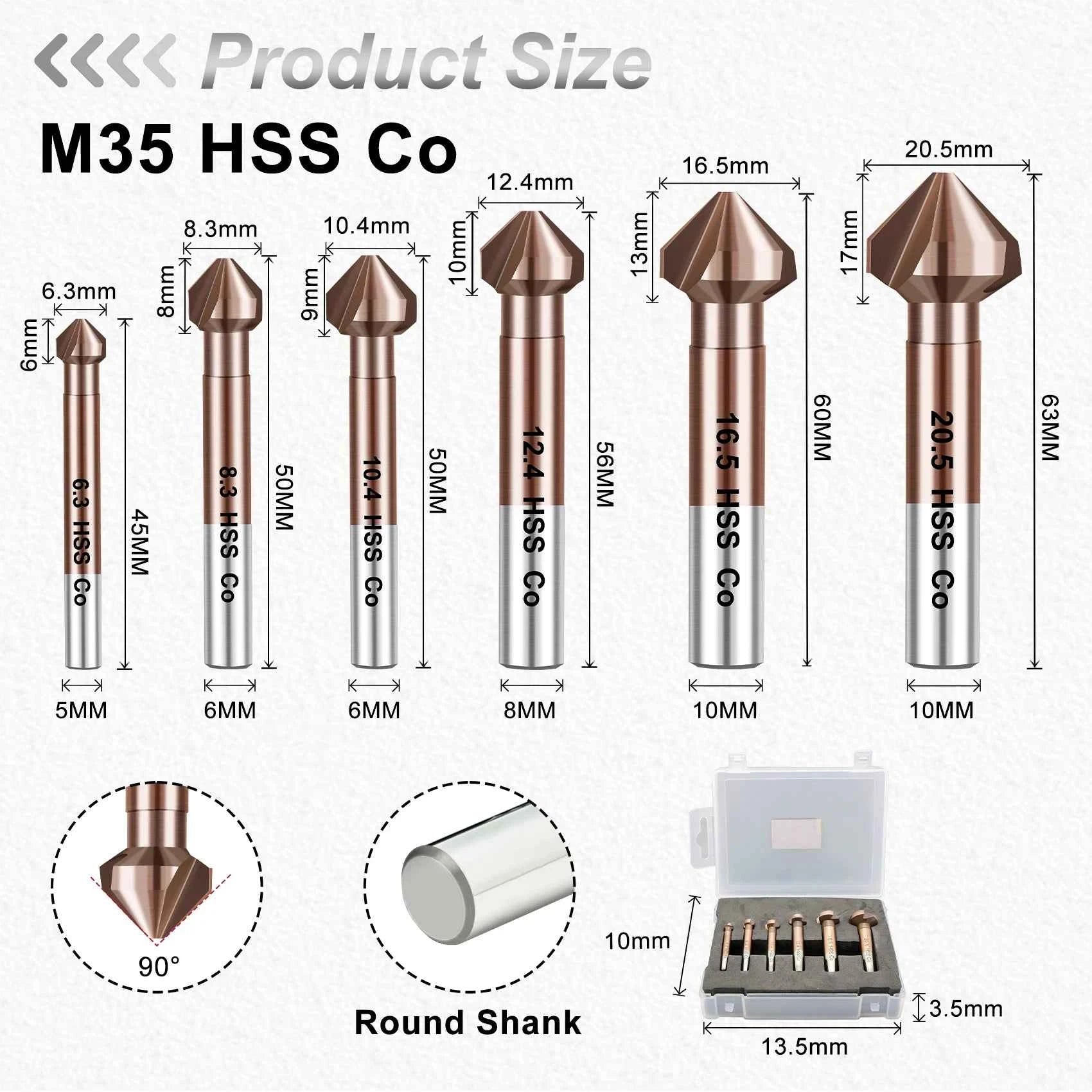 6pcs M35 HSS Countersink Chamfer Bits Set | 90° Deburring for Stainless Steel Iron Metal CE Certified