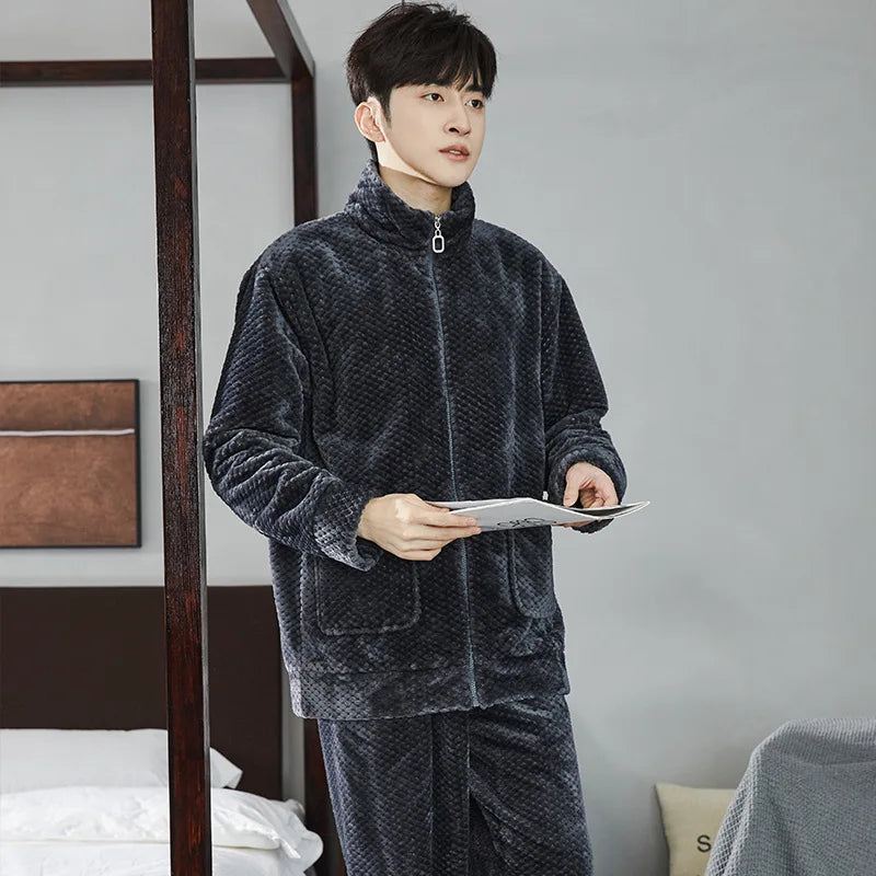 Men's Coral Fleece Pajama Set | Thickened Flocking Long Sleeve Winter Warm Couple Loungewear