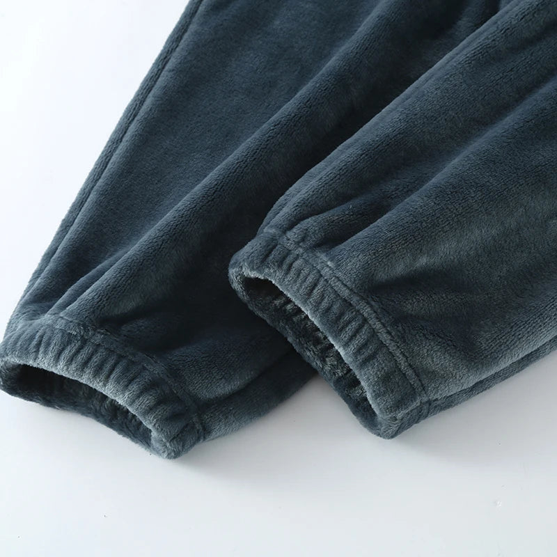 Men's Thickened Flannel Sleep Pants | Winter Loose High Waist Straight Leg Coral Velvet Fleece