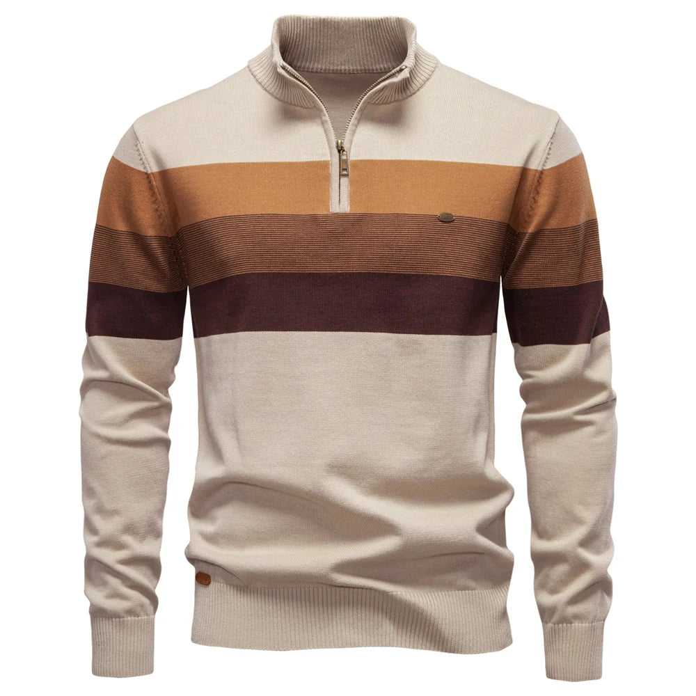 Men’s Patchwork Cotton Pullover | 2026 Winter Fashion Mock-Neck Sweater