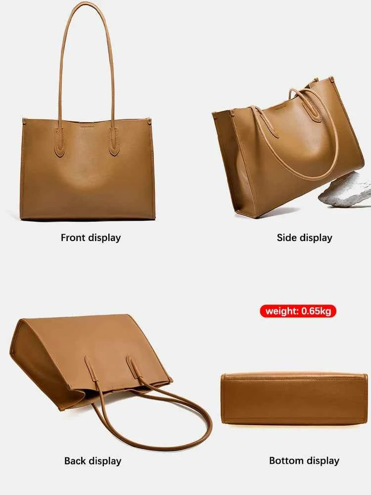 Genuine Leather Large Capacity Tote Bag – Women's Shoulder Purse & Shopper for Work & Daily Carry