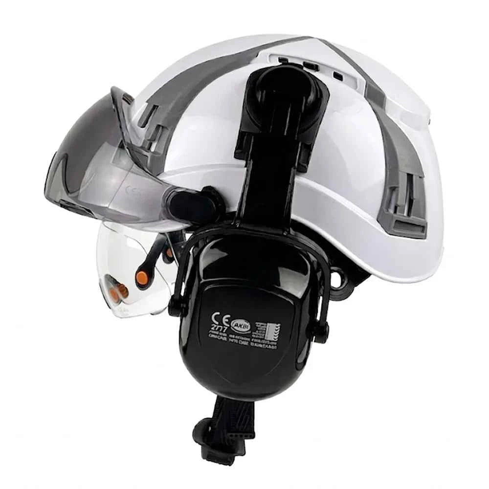 Construction safety helmet with built-in double visors and earmuffs – image 1