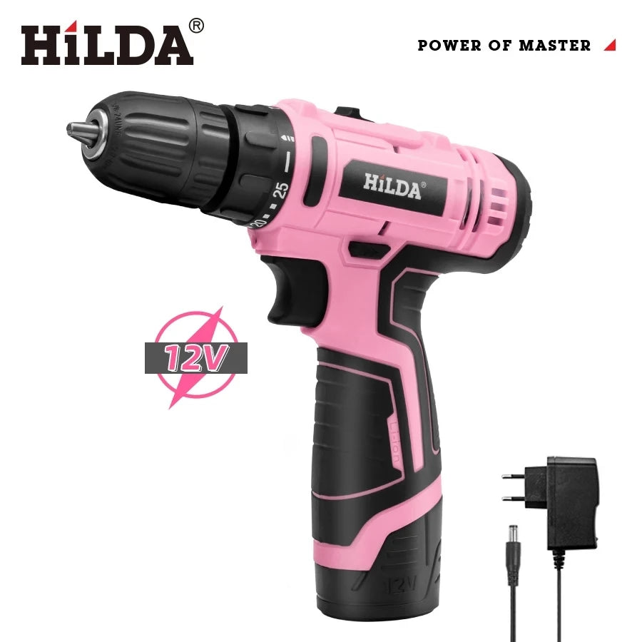 12V Pink Cordless Drill Set