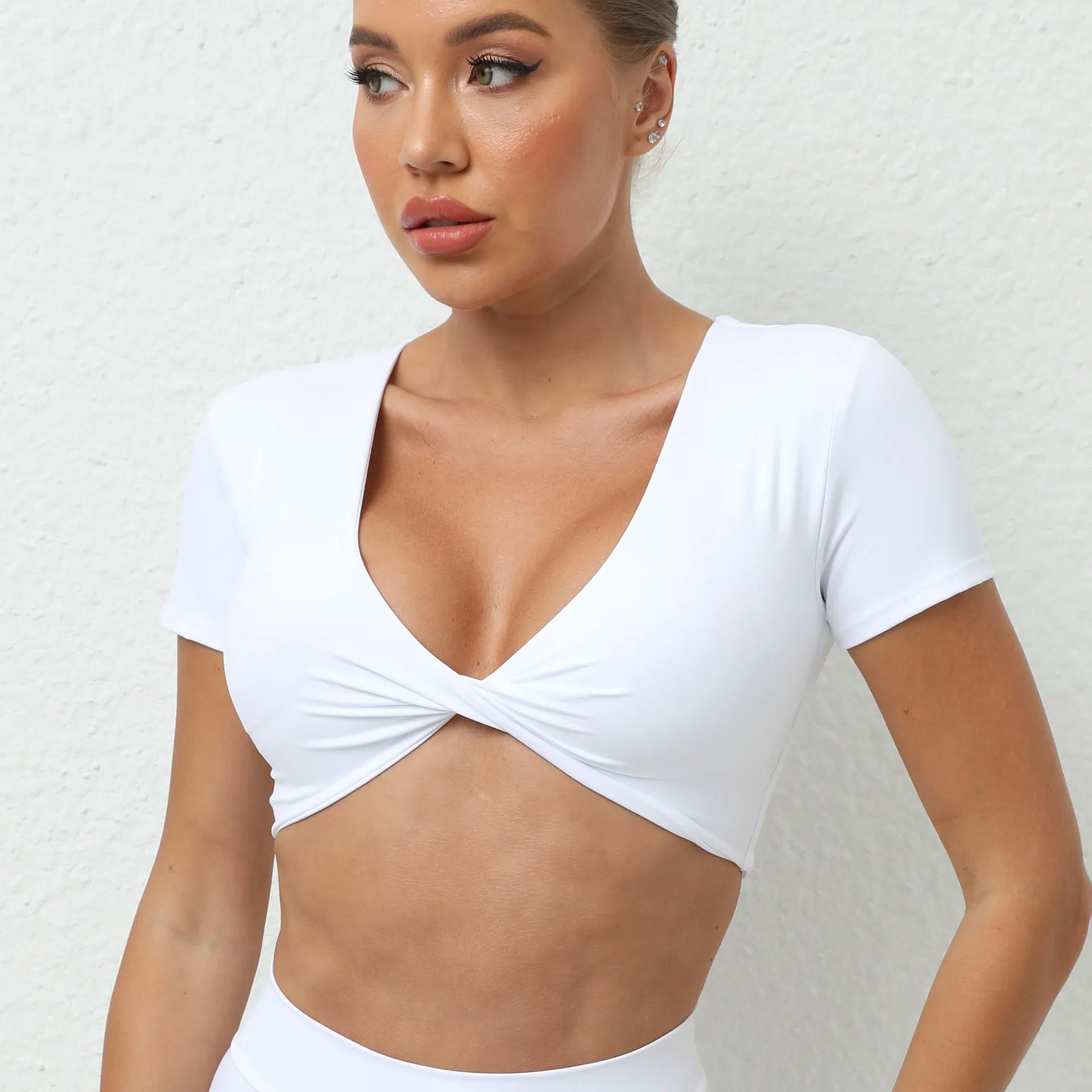 Women's Crop Top Workout Shirt | Short Sleeve Push-Up Yoga Gym Fitness Sportswear Running Top