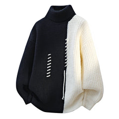 Unisex Vintage Splicing Turtleneck | Autumn/Winter Thermal Knit Pullover