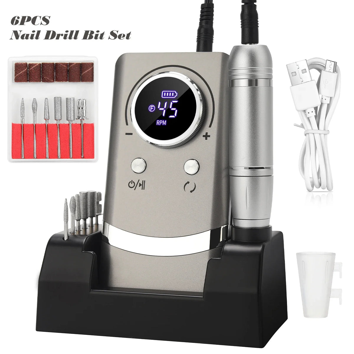 Professional 45,000 RPM V8 Series Electric Nail Drill – High Performance Rechargeable Manicure Station & Power Bank
