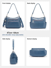Cowhide Leather Multi-Pocket Crossbody Handbag – Fashion Shoulder & Commuter Shopper Bag for Women