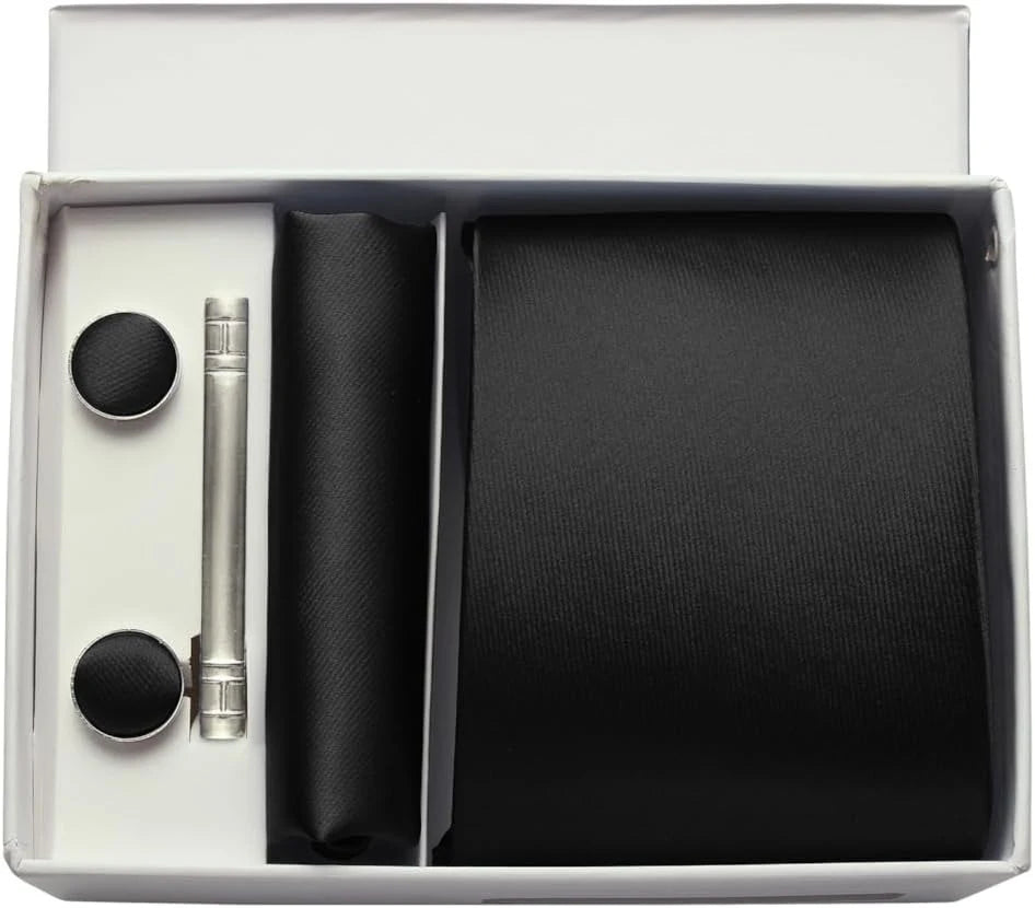 Men’s Silk Tie Gift Set — 8cm Necktie with Matching Handkerchief & Cufflinks (Formal Business Set) - Others In Fashion