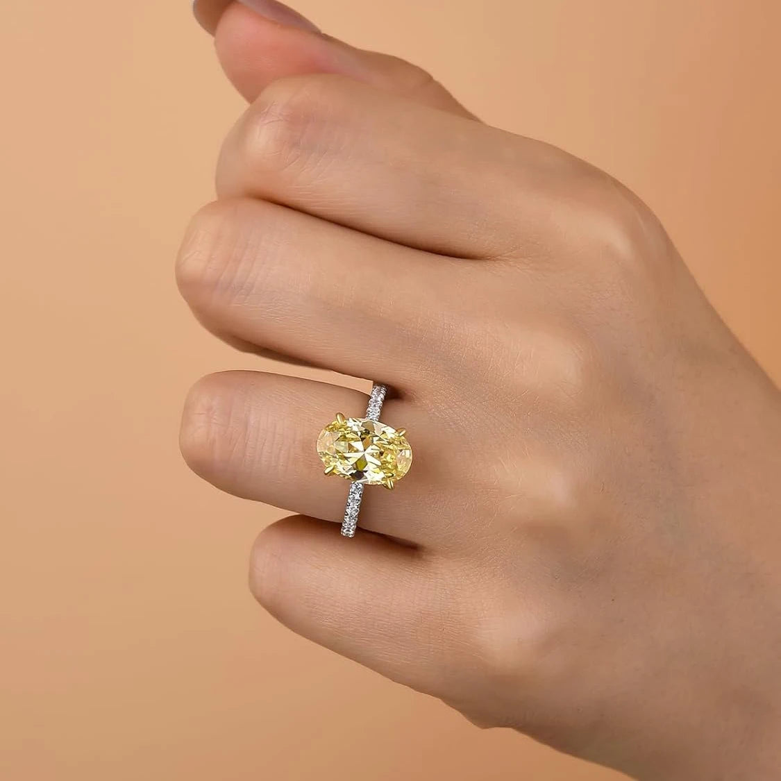 8×12MM Yellow High Carbon Diamond Ring