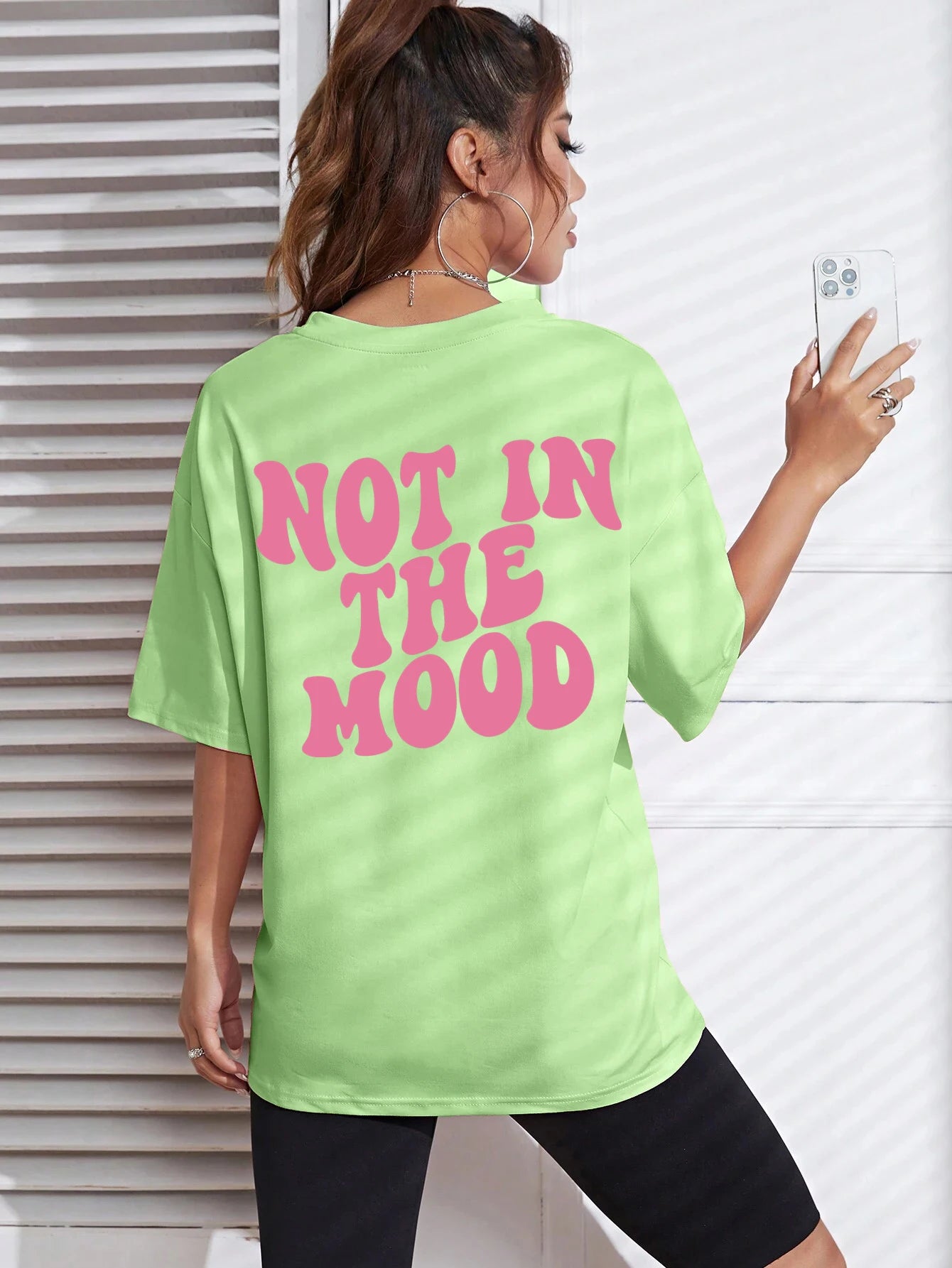 Women's "Not In The Mood" Pink Letter Print T-Shirt | Cotton Oversized O-Neck Breathable Summer Casual