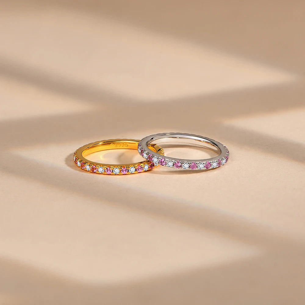 Round Moissanite & Sapphire Stackable Wedding Band