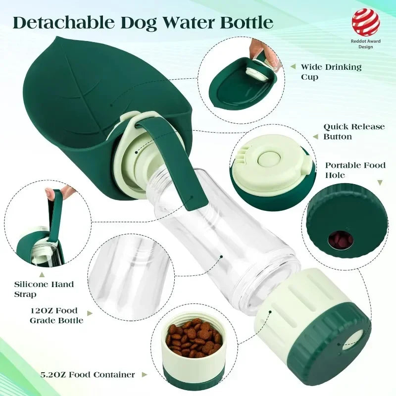 Portable Dog Water Bottle with Food Container by Snagg A Feeder