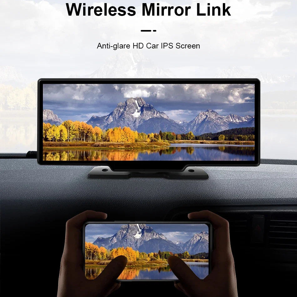 10.26" 4K Dash Cam And Rearview Mirror Car Video Player with Wireless CarPlay by Snagg A Car DVR