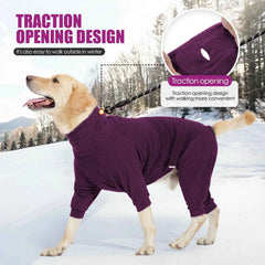 High-Collar Fleece Dog Jumpsuit – Windproof 4-Leg Winter Overalls for Large Dogs