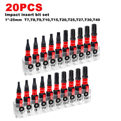 1" T7–T40 Torx Screwdriver Bit Set – Impact Tough Magnetic S2 Alloy Steel with 3" Bit Holder