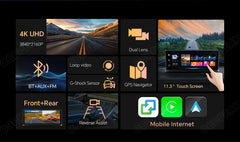 11.3" 4K Dash Cam – Rearview Camera DVR with CarPlay, Android Auto & GPS Navigation by Snagg A Car DVR