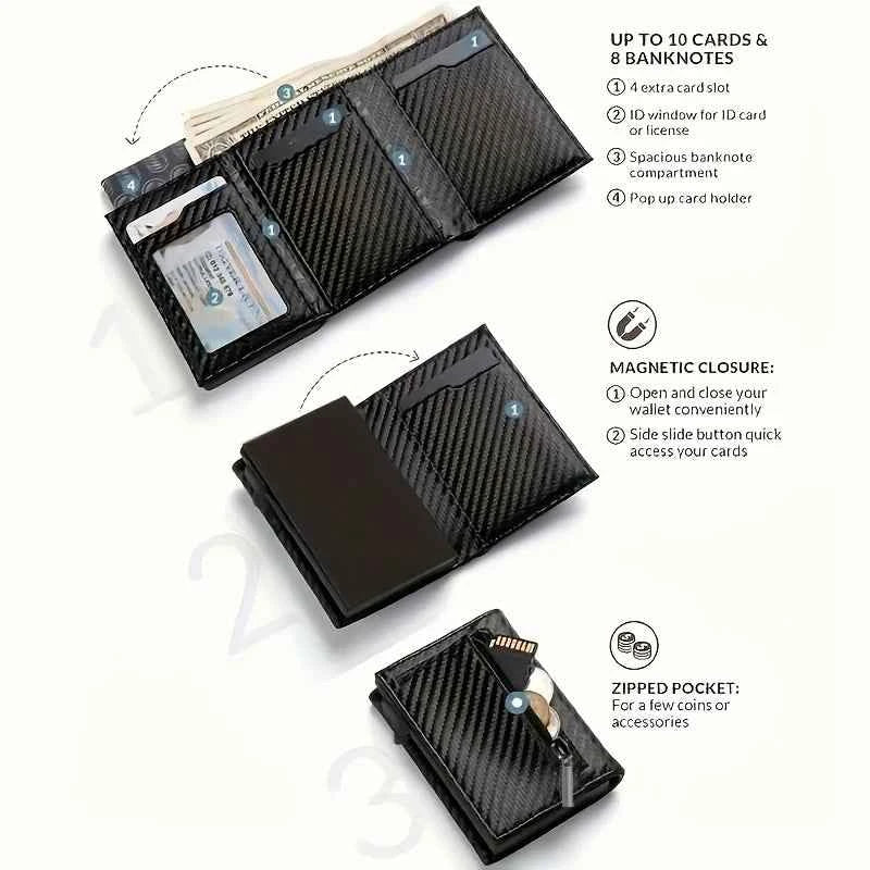 RFID Blocking Pop-Up Metal Card Holder Wallet with Zipper Coin Purse