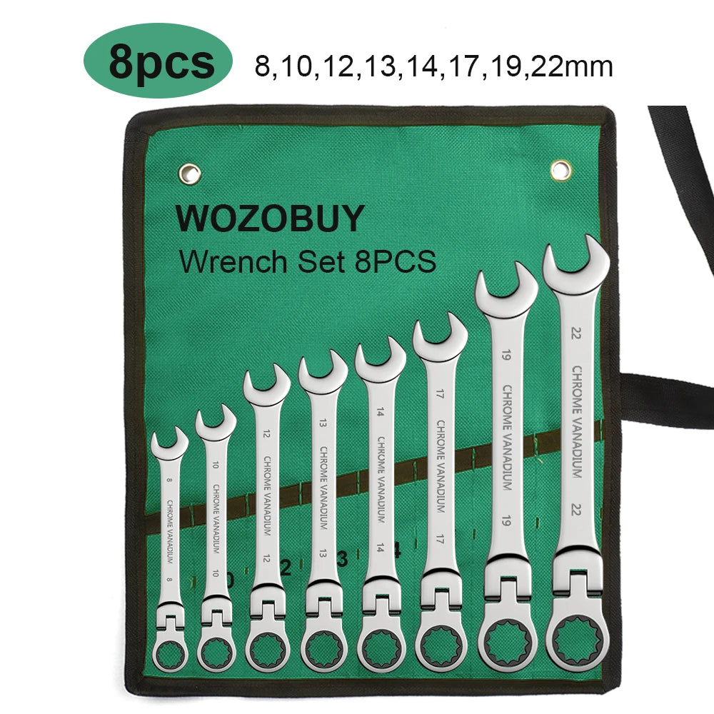 Flex Head Ratchet Spanner Wrench Set (8–22mm) by Snagg A Wrench Set