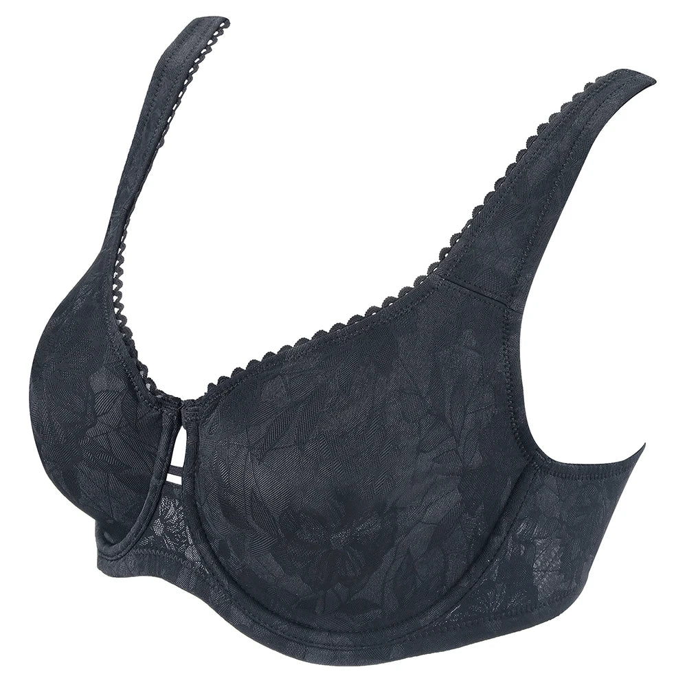 Plus Size Floral Lace Minimizer Bra | Wide Strap Underwire Full Coverage Non-Padded High Support