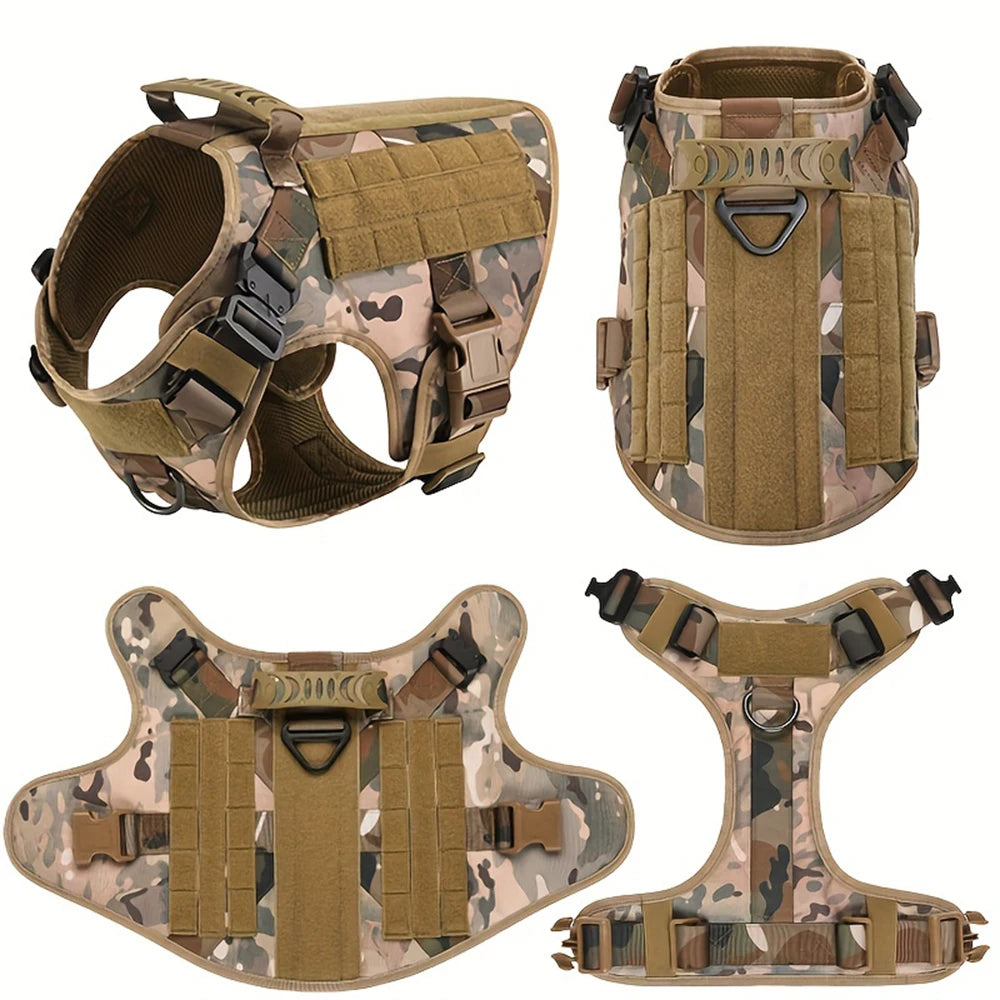Tactical Large Dog Harness & Leash with MOLLE Pouches – Training Vest for Golden Retriever & French Bulldog