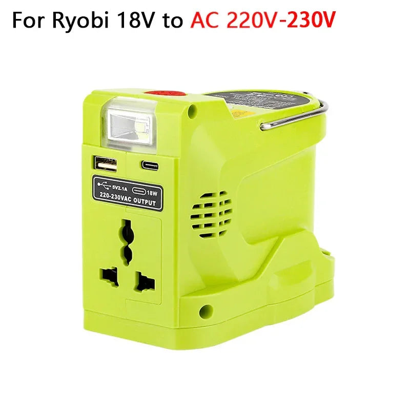 200W Portable Power Inverter & 280LM LED Floodlight | High Utility Mobile Power Compatible With Ryobi 18V Batteries