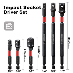 Impact Socket Adapter Set – 1/4", 3/8", 1/2" Drive with Extension Bit & Holder for Power Drill to High-Torque Impact Wrench