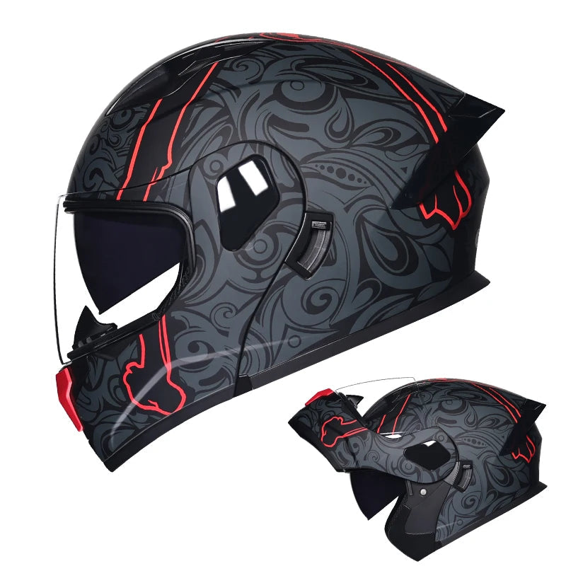 Dual Lens Flip-Up Full Face Motorcycle Helmet by Snagg A Motorcycle Helmet