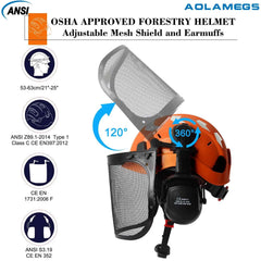 Forestry safety helmet with full face mesh shield and earmuffs – image 3