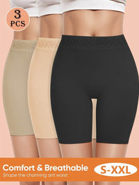 3pcs Women's High-Waist Shaping Shorts - Peach Lift, Tummy Control, Breathable & Comfortable Nylon Blend Underwear in Beige, - SnaggIt