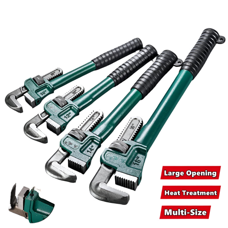 Set of heavy-duty pipe pliers with detachable heads on a white background