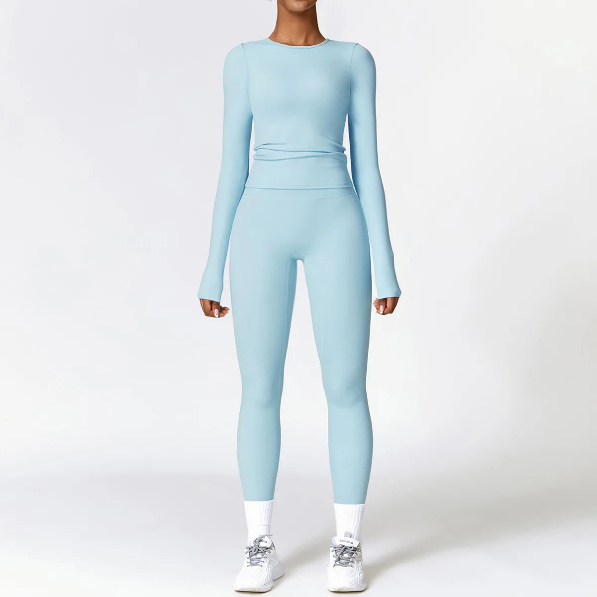 Women's 2-Piece Seamless Long Sleeve Crop Top Yoga Set | High Waist Leggings Gym Fitness Suit