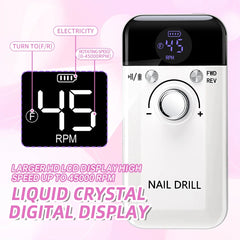 Professional 45,000 RPM Brushless Electric Nail Drill – High Torque Rechargeable Portable Manicure Station