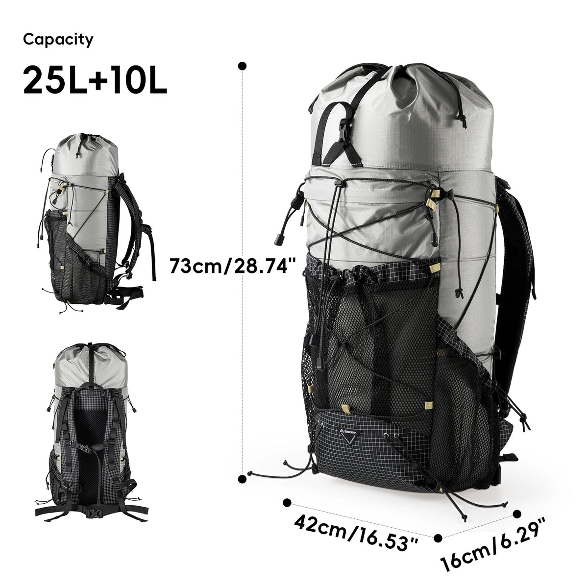 25+10L Ultralight Camping & Hiking Backpack