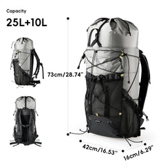 25+10L Ultralight Camping & Hiking Backpack