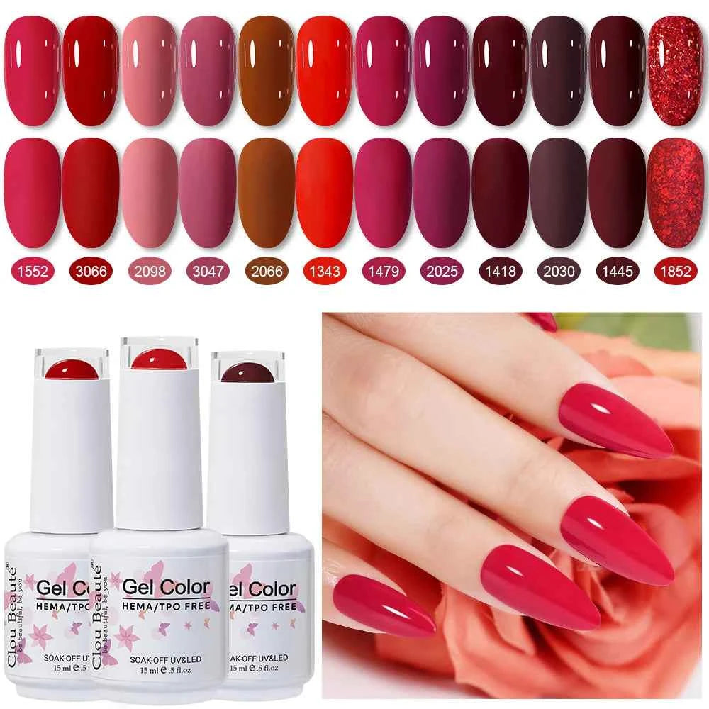 Professional 15ml HEMA & TPO Free Gel Polish – High-Performance Red & Multi Tone Semi Permanent Varnish