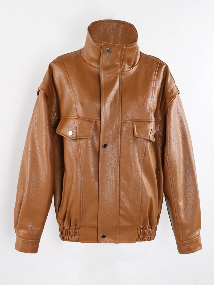 Oversized Waterproof & Windproof Faux Leather Jacket by Snagg A Jacket