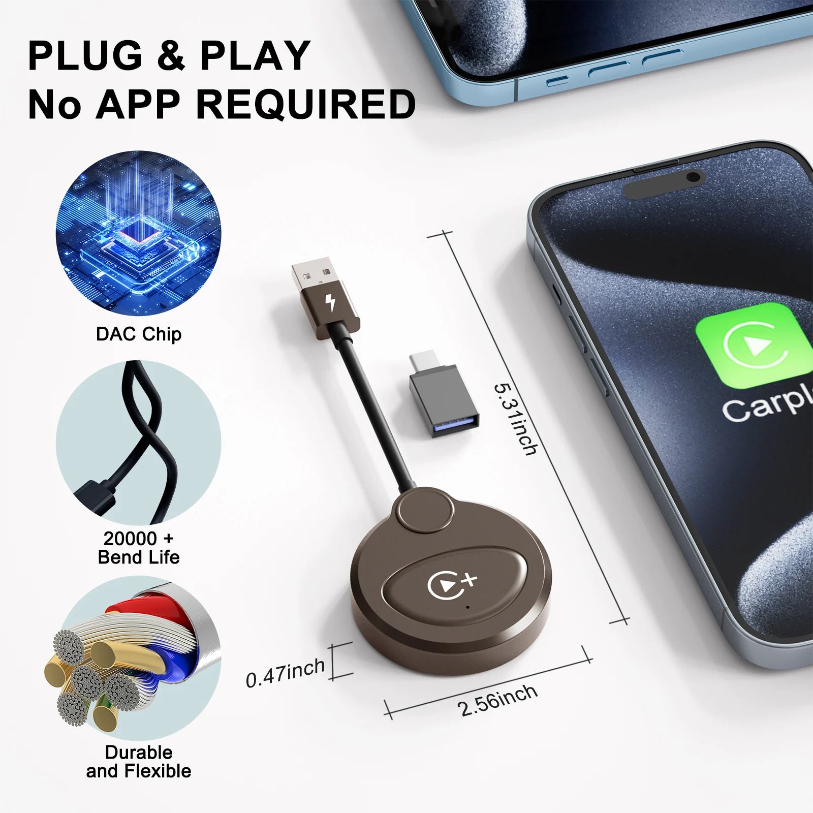 Wireless Video CarPlay Adapter With Netflix/YouTube/Tiktok, For OEM Wired CarPlay Cars by Snagg A Car Adapter