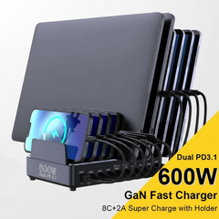 600W USB Fast Charger 10-Port GaN Charging Station Stand