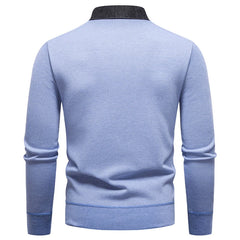 Men’s "Fake Two Piece" Thermal Pullover | Slim Fit Fleece Lined Smart Casual Sweater