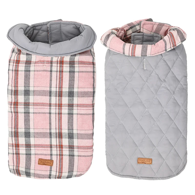 Reversible Waterproof Dog Jacket – Checked Pattern Soft Warm Coat with Flexible Chest for Small to Large Dogs