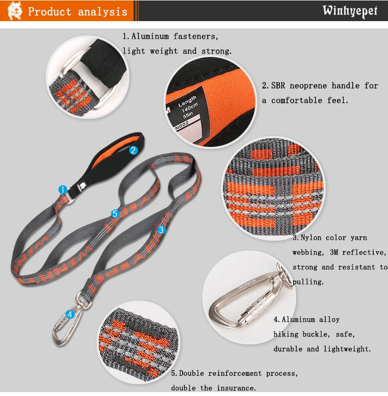 Heavy-Duty Reflective Dog Leash with Carabiner by Snagg A Leash