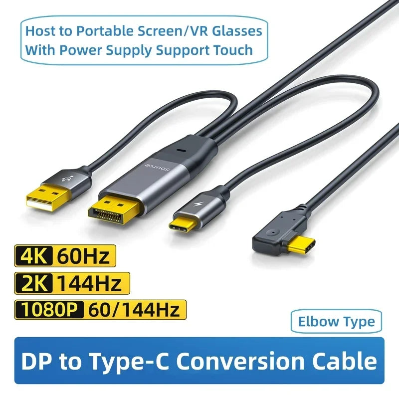 DisplayPort to USB-C Converter Cable – 2K@144Hz / 4K@60Hz for Portable Screen & VR/AR Glasses