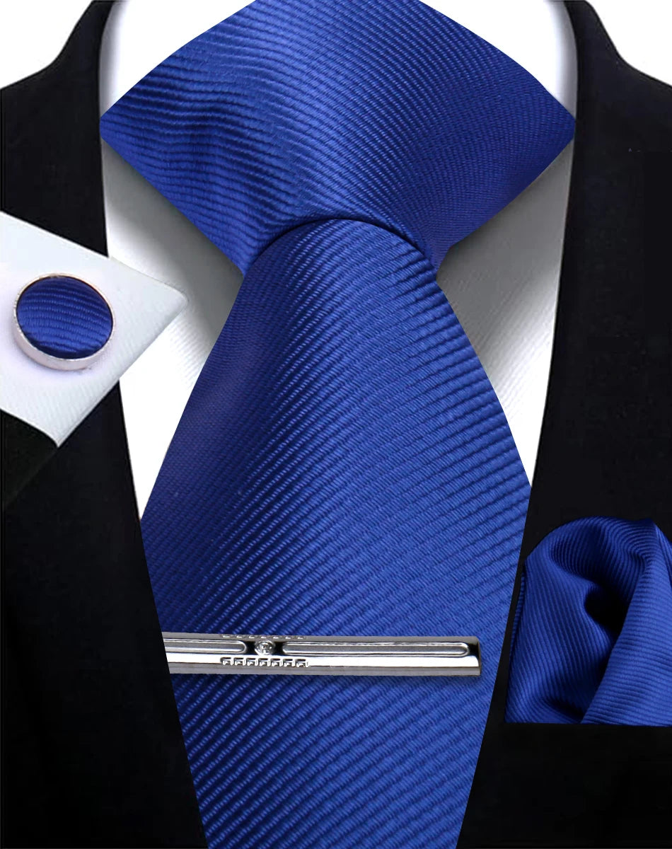 Luxury Men’s Tie Set Solid Colour Slim Necktie Hanky Cufflinks & Clip - Others In Fashion