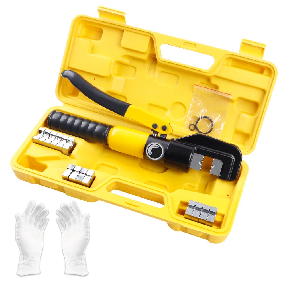 10T Hydraulic Crimping Tool Set – 4–70mm² with 8 Dies & Gloves