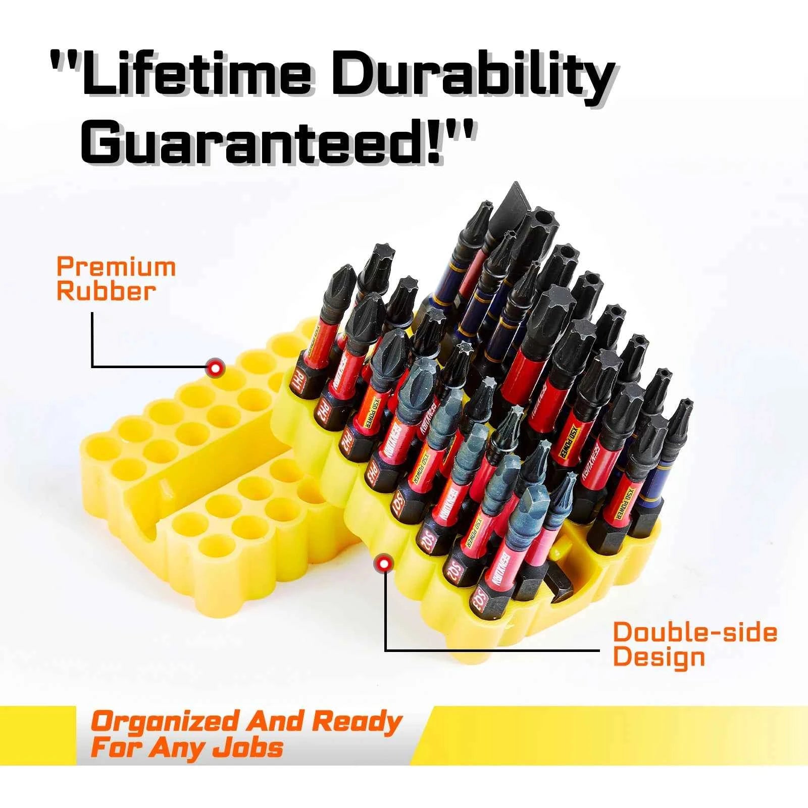 33PCS Impact Screwdriver Bits Set, 2” Magnetic （PH/SQ/Torx/Hex/Slotted) S2 Steel Bits with Bit Holder & Soft Base